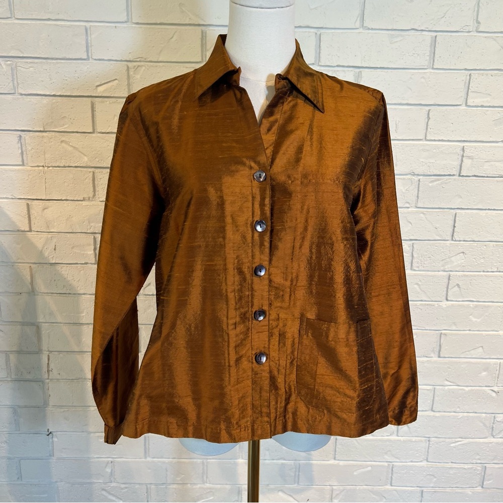 Travelsmith 100% Raw Silk Buttonup Blouse Shirt Womens S